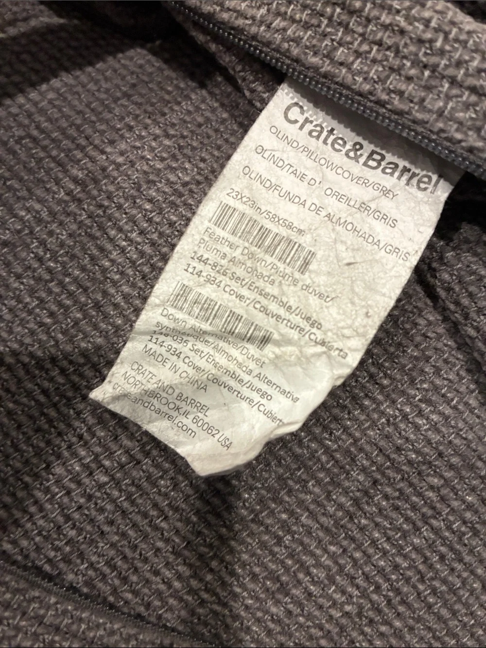 Crate & Barrel - Grey Throw Pillow Covers - set of 3